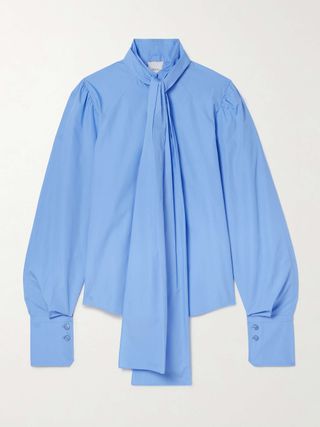 Pussy-Bow Cotton-Poplin Shirt