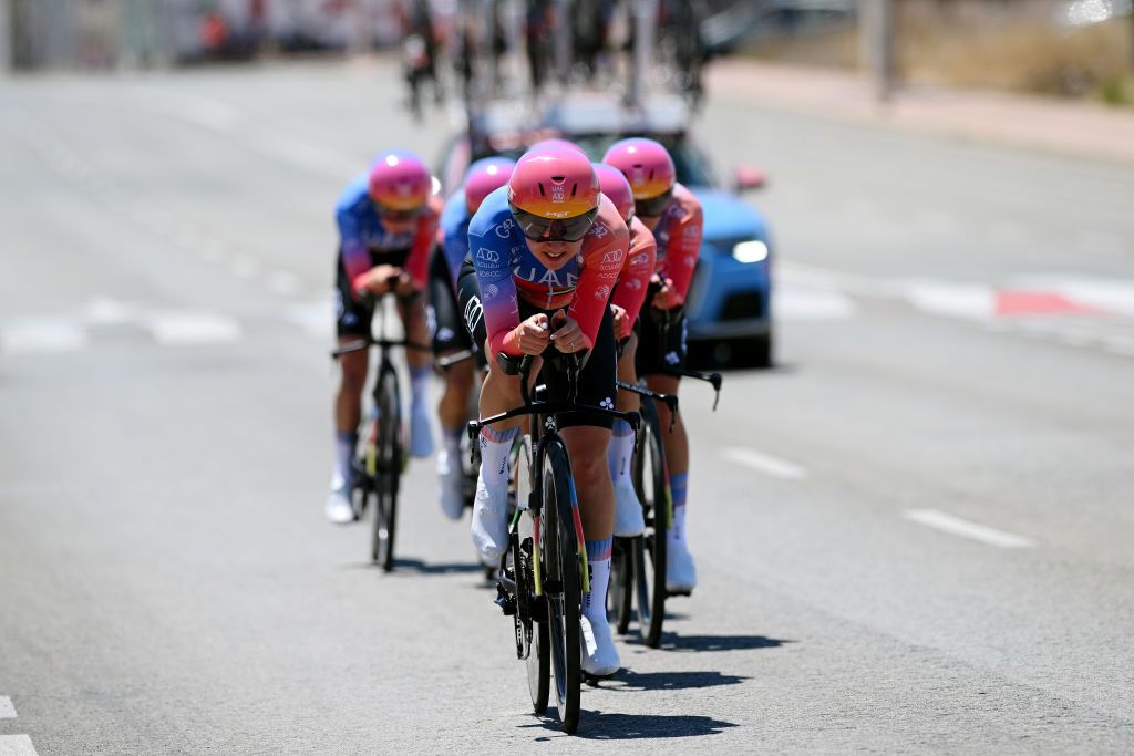 UAE Team Adq at speed during the La Vuelta Femenina