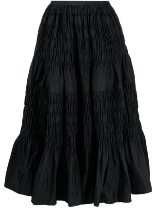 Ruched tiered midi skirt