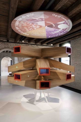 wooden viewing structure at Interactive exhibition at Procuratie Vecchie
