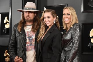 Billy Ray Cyrus, Miley Cyrus and Tish Cyrus attend the 61st Annual Grammy Awards at Staples Center on February 10, 2019