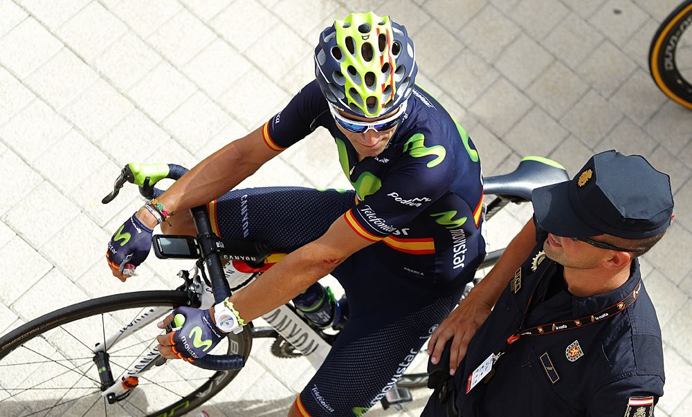 Alejandro Valverde (Movistar) lines up for stage 10 at the Vuelta a Espana