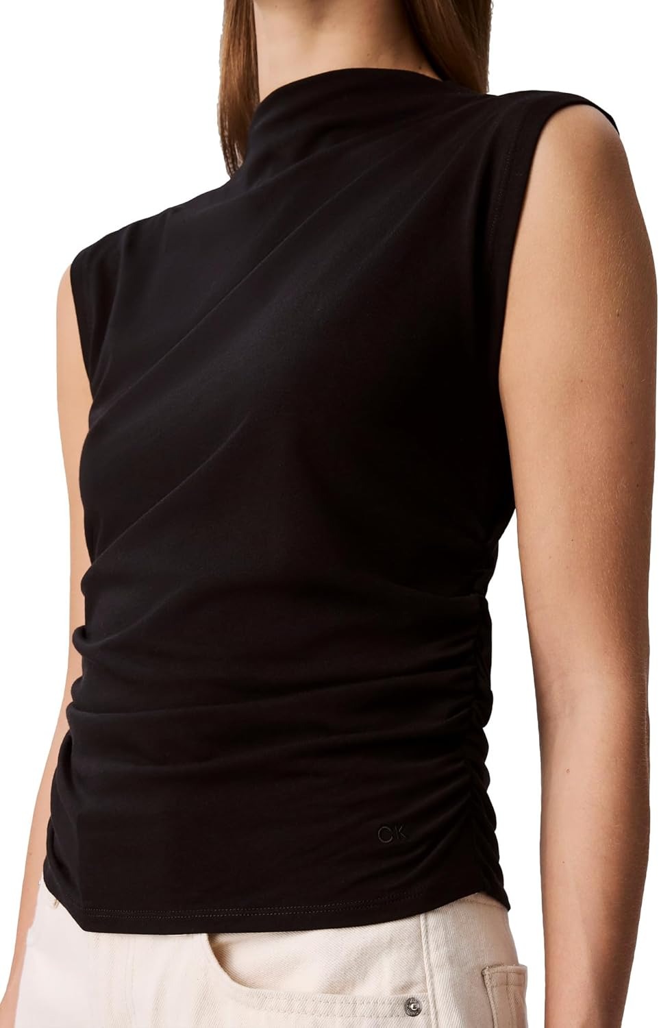 Calvin Klein, Calvin Klein Women&#039;s Cotton Jersey Mock Neck Top Black