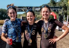 Podium at 2024 Ranxo Gravel, finale of Gravel Earth Series: Race and series winner Karolina Migoń (centre), Morgan Aguirre (right) second at Ranxo and in series, and Klara Sofie Skovgard third at Ranxo and fourth in series