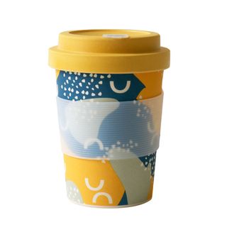 reusable bamboo travel coffee cup in abstract print