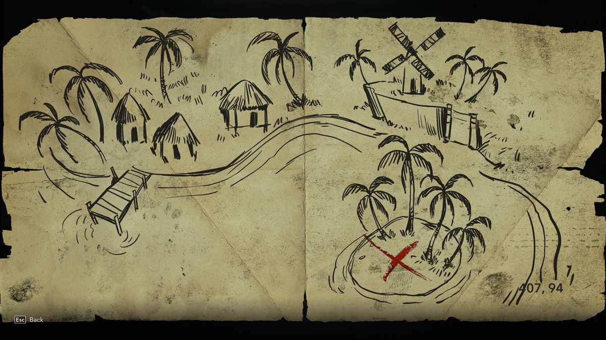 Black Flag treasure maps: A hand-drawn map leading to buried treasure.