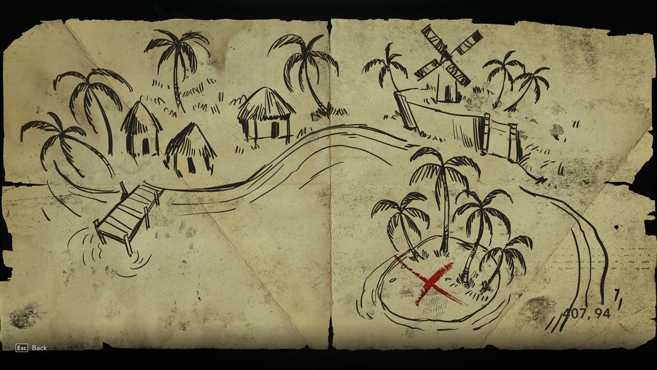 Black Flag treasure maps: A hand-drawn map leading to buried treasure.