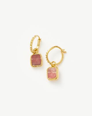 Mini Pyramid Charm Hoop Earrings | 18ct Gold Plated Vermeil/rhodochrosite