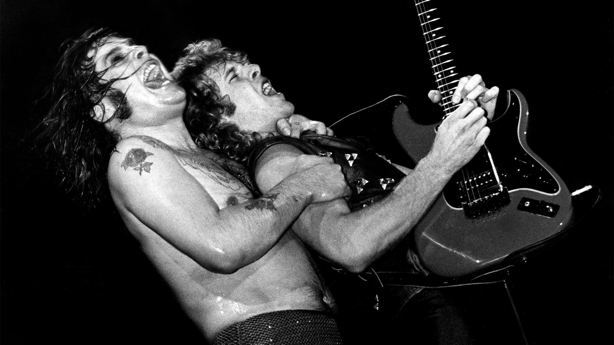 Brad Gillis with Ozzy Osbourne during the Blizzard of Ozz Tour at the Tower Theater in Philadelphia, PA on April 25, 1981.