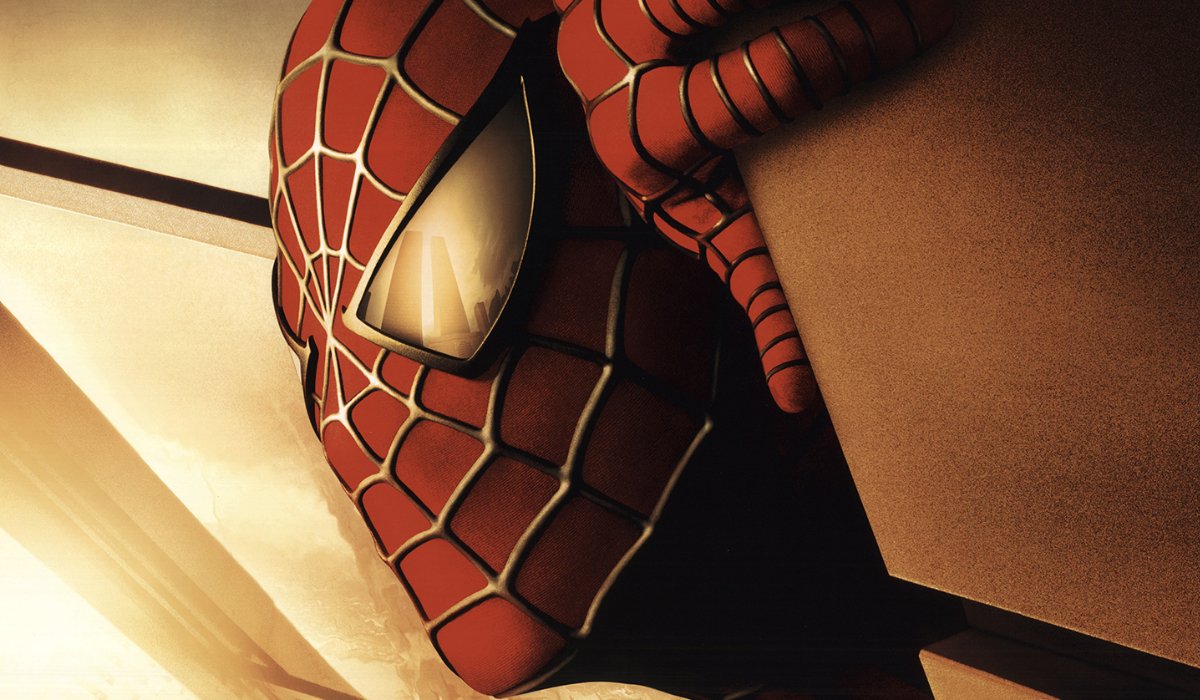 Spider-Man 2002 Teaser Poster with Spidey on a building