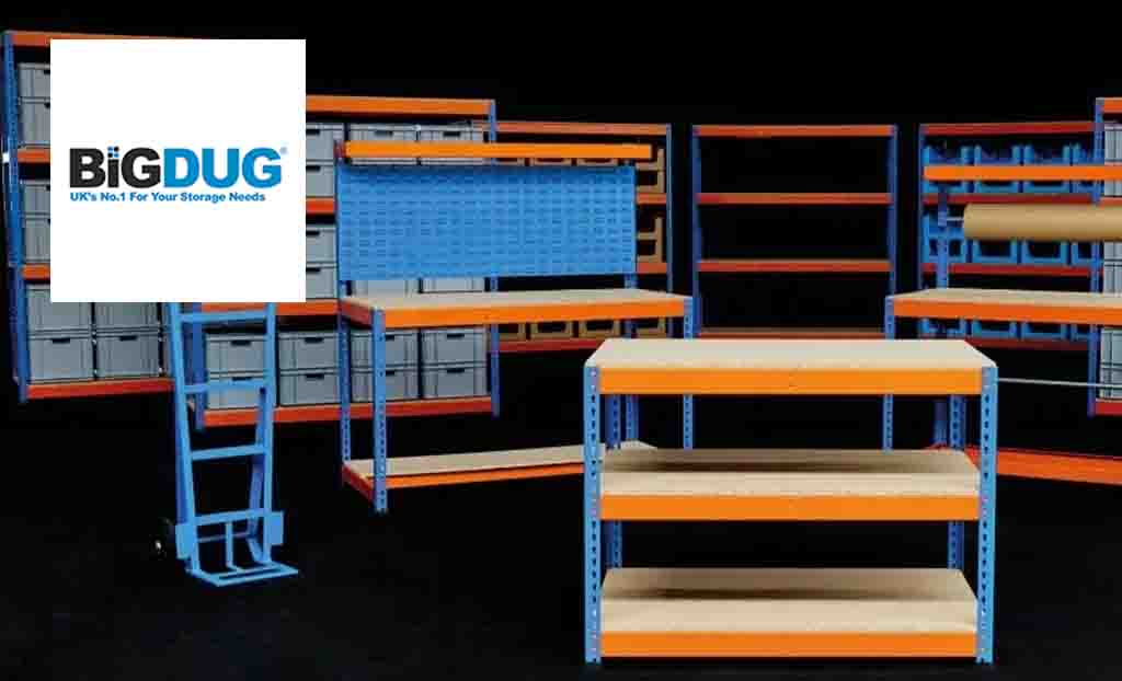Big Dug Logo placed over an image of shelves