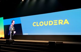 The new Cloudera logo displayed at DataWorks Summit 2019