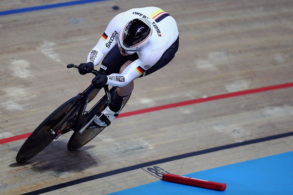 Marc Jurczyk of Germany competes in the Men's 1Km Time Trial race on day three of the UCI Track Cycling World Championships