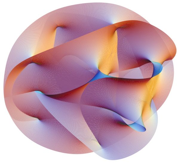 Visualization of a Calabi-Yau manifold, a structure representing the 6 dimensions of space-time that are curled up, according to string theory.