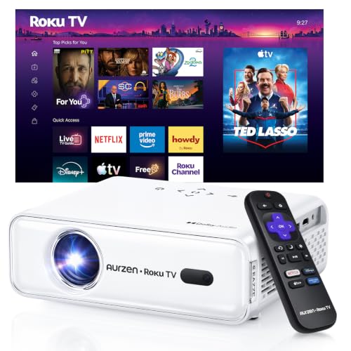 Aurzen Roku Tv D1r Smart Portable Outdoor Projector With Wifi and Bluetooth