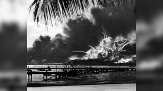 The USS Shaw explodes during the Japanese raid on Pearl Harbor, on Dec. 7, 1941.