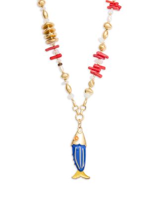Blue Fish Beaded Chain Pendant Necklace, 18" - Exclusive