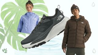 Compilation of The North Face jackets and running shoes