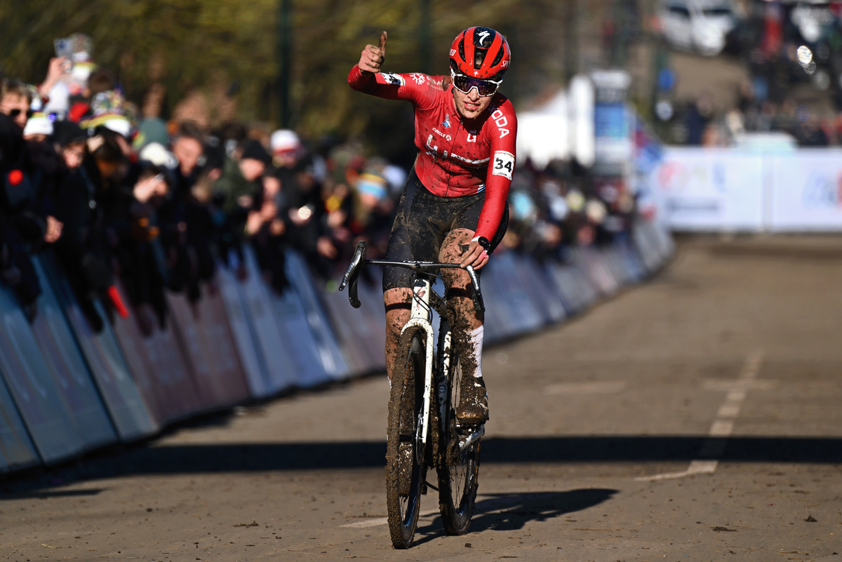 Luxembourg's Marie Schreiber celebrates second place over the line