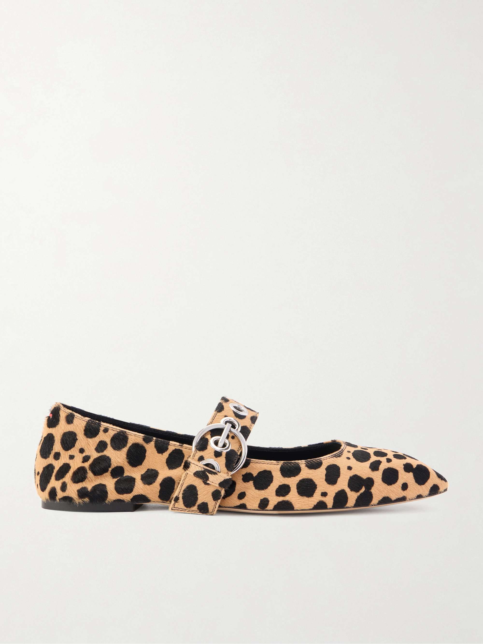 Uma Eyelet-Embellished Leopard-Print Pony Hair Mary Jane Ballet Flats