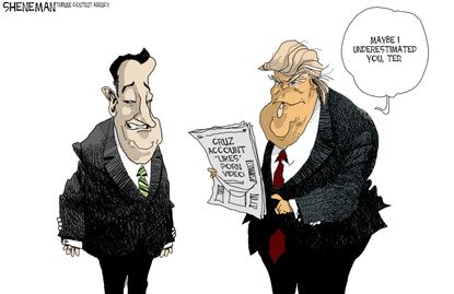 Political cartoon U.S. Trump Cruz Twitter porn tweet scandal
