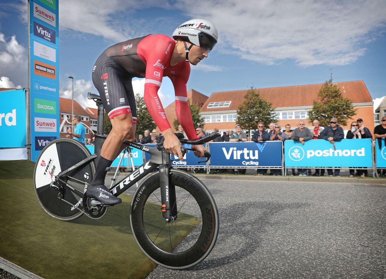Matthias Brandle starts the stage 4 time trial in Denmark.