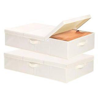 Yheenlf Under Bed Storage Containers Bin With Lids Handle, Foldable Sturdy Storage Bags With Handles for Organizing Clothes, Shoes, Blankets, Pillows, Beige, 2-Pack, 23.6