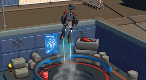 A spy student using a jetpack