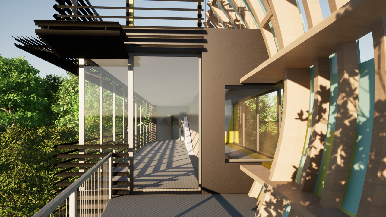 A mock-up graphic showing the exterior decking area in the design