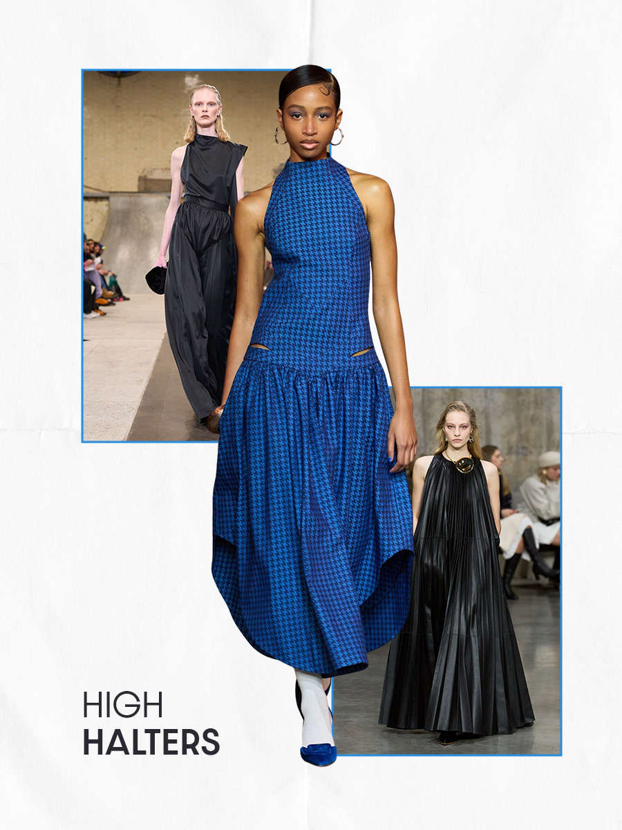 Photo collage of different runway trends from London Fashion Week Fall Winter 2026.