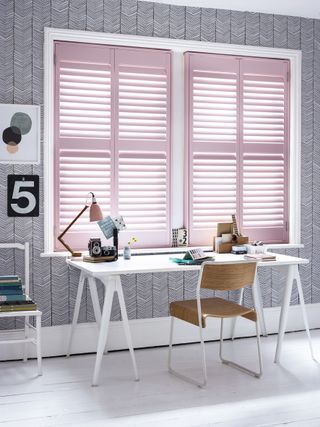 California Shutters in a pink home office