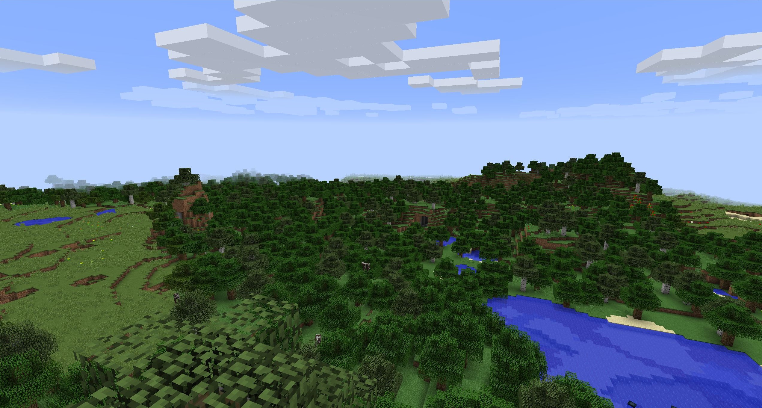 Minecraft - An overhead view of a forest biome and a river