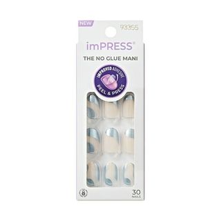 Kiss Impress No Glue Needed Press on Nails, Design, Slip Dress, Beige, Short Oval, 30 Count