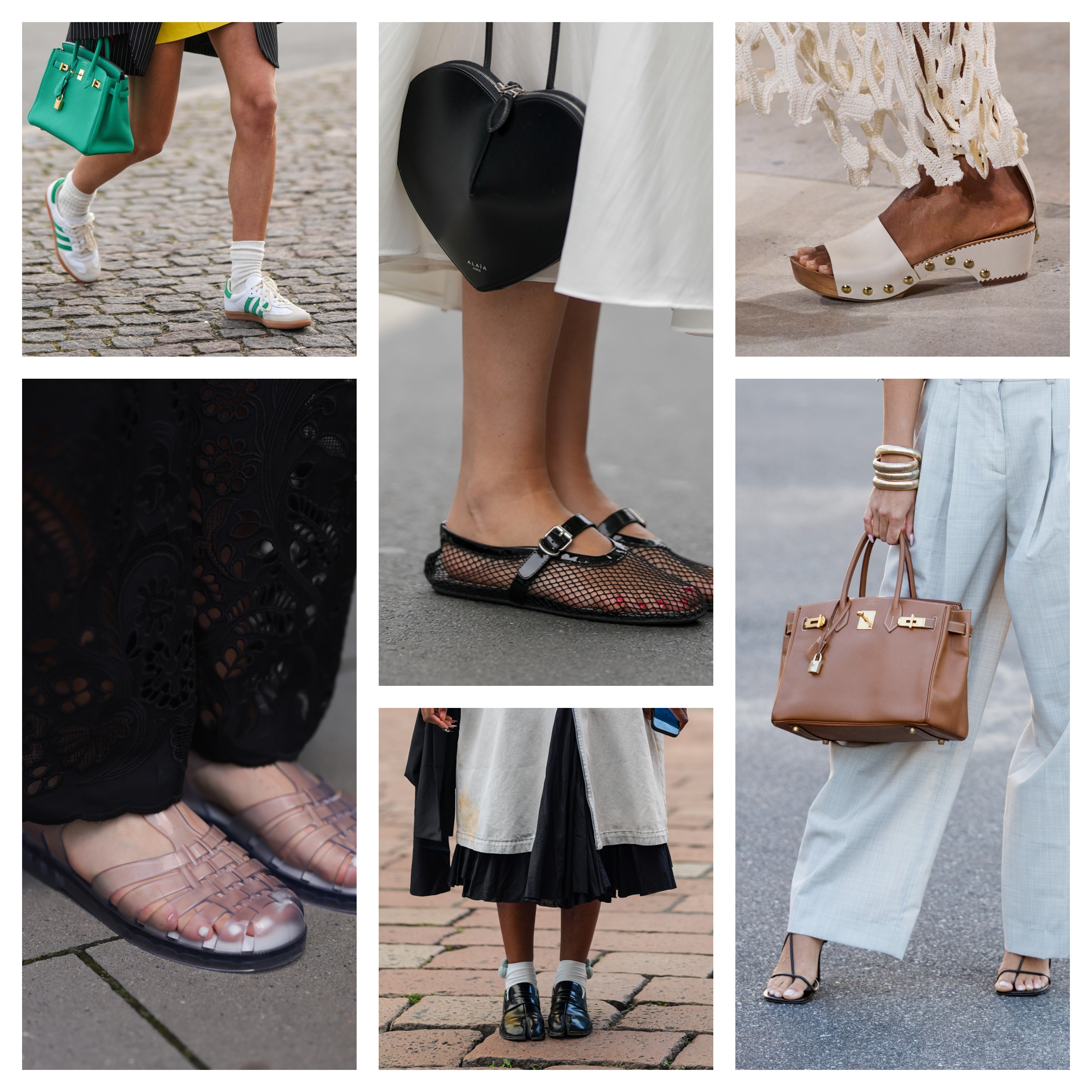 collage of women wearing summer work shoes
