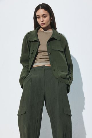 Textured-Weave Cargo Trousers
