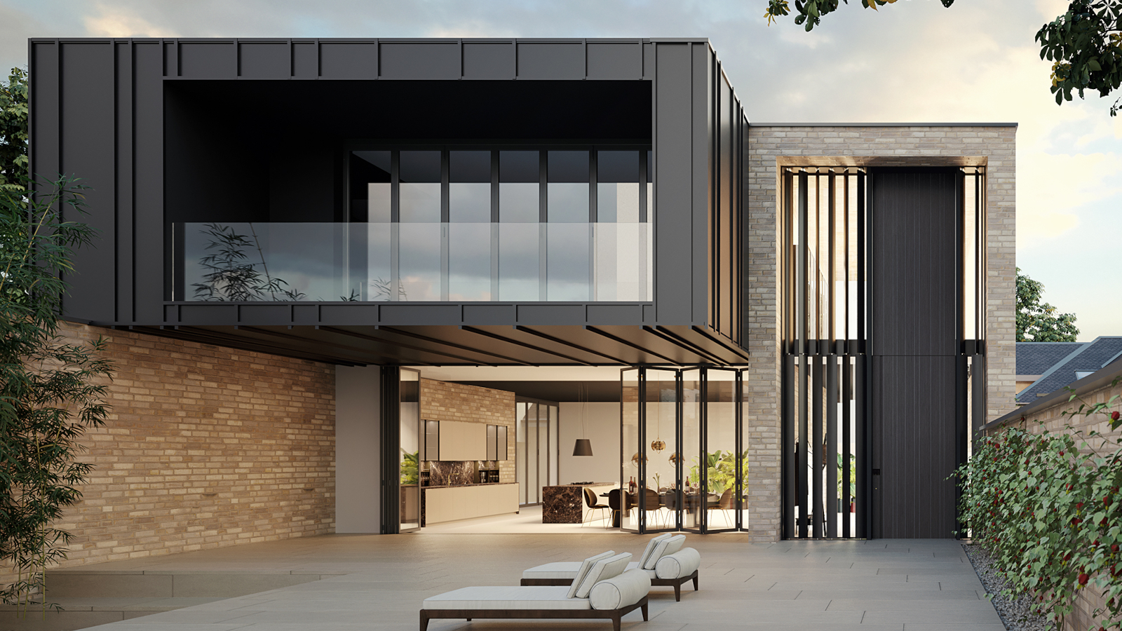 Modernist house with double-height entrance door by Oikos