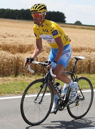 Stefan Schumacher rides in yellow for the first time in his career.
