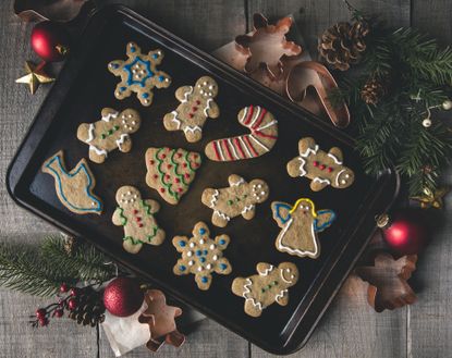 christmas cookies on baking sheet
