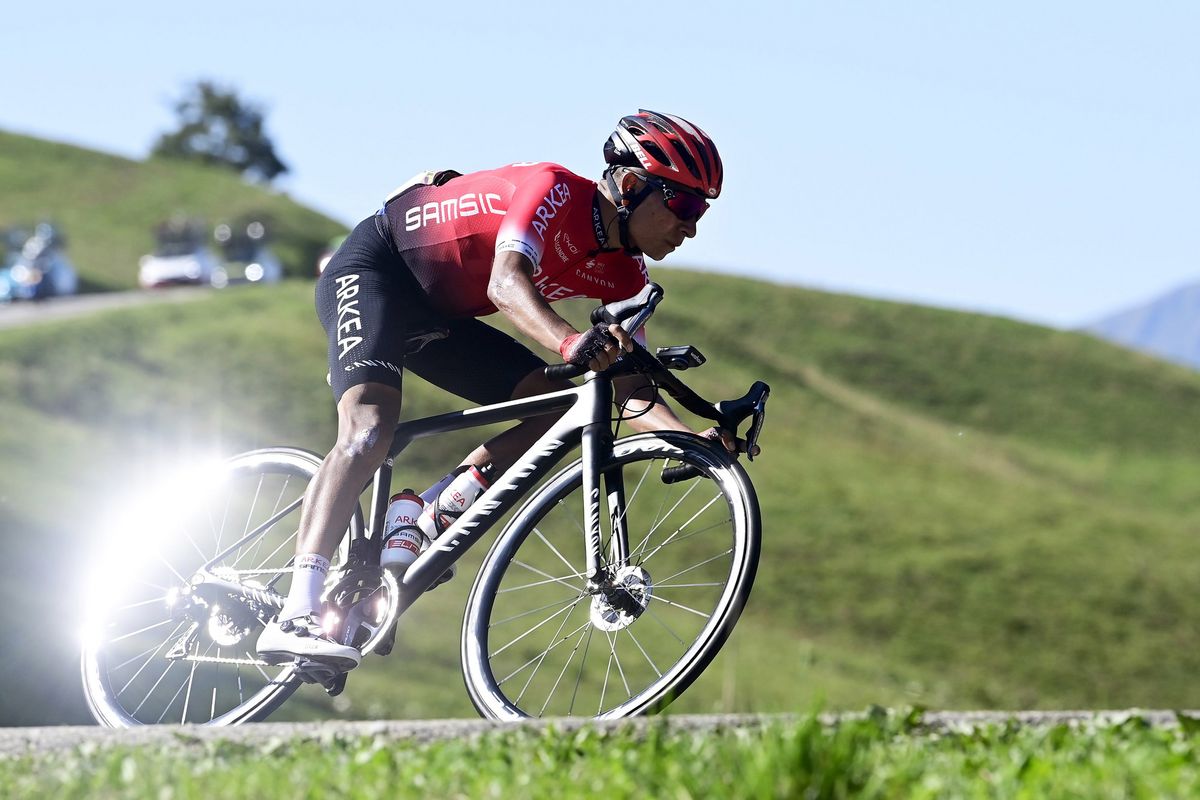 Arkéa-Samic&#039;s Nairo Quintana descends during stage 18 of the 2020 Tour de France