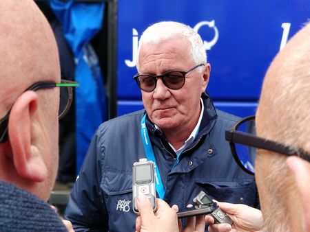 Patrick Lefevere speaks to the press after Gent-Wevelgem
