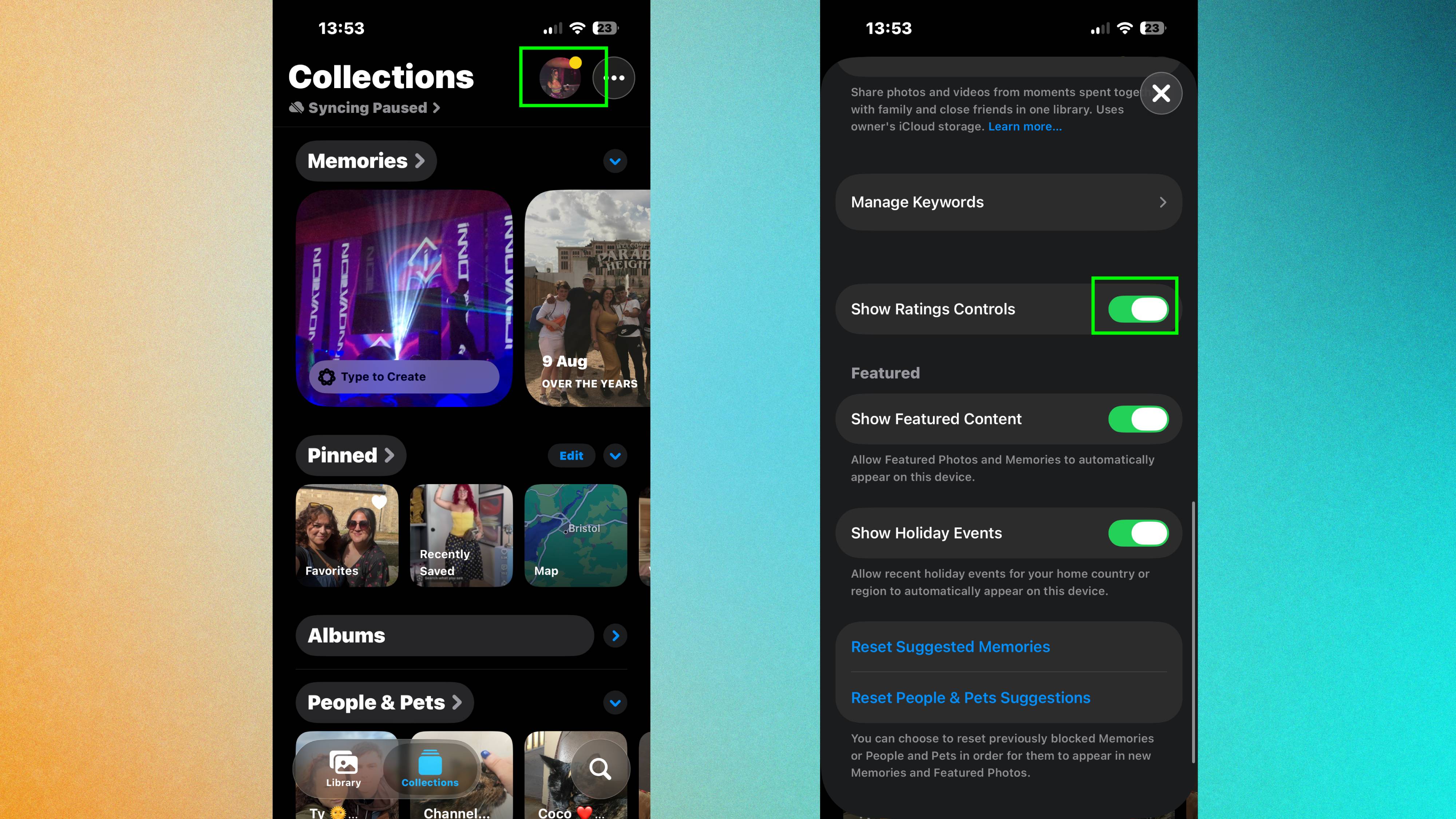 How to turn on star rating controls in Photos iOS 27