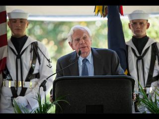 Businessman and friend of Neil Armstrong, Charles Mechem, speaks during a memorial service celebrating the life of Armstrong, Friday, Aug. 31, 2012, at the Camargo Club in Cincinnati.