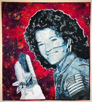Astronaut-artist Karen Nyberg's quilt portrait of the first U.S. woman to fly into space, Sally Ride.