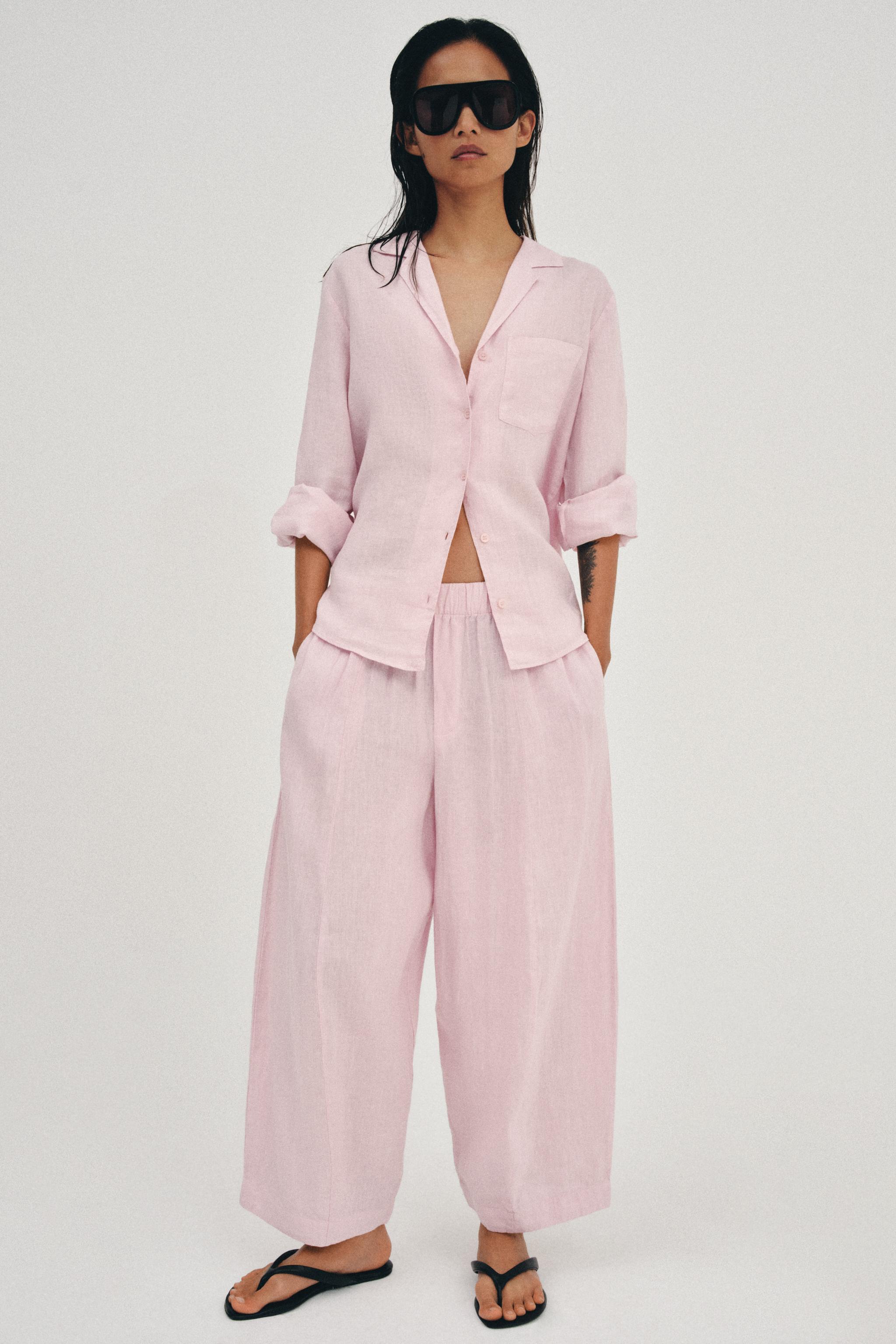 Zw Collection Linen Barrel Trousers