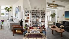 Three living rooms designed with vintage furniture and design accessories