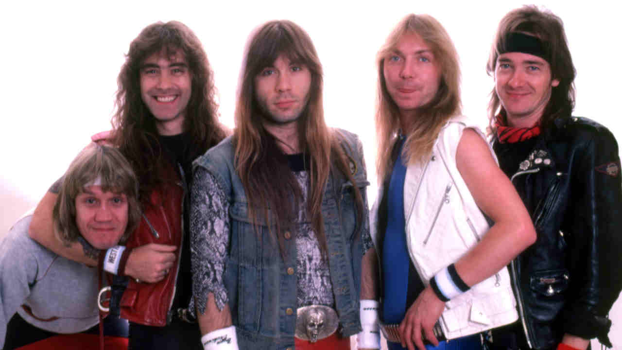 Iron Maiden posing for a photograph in 1985