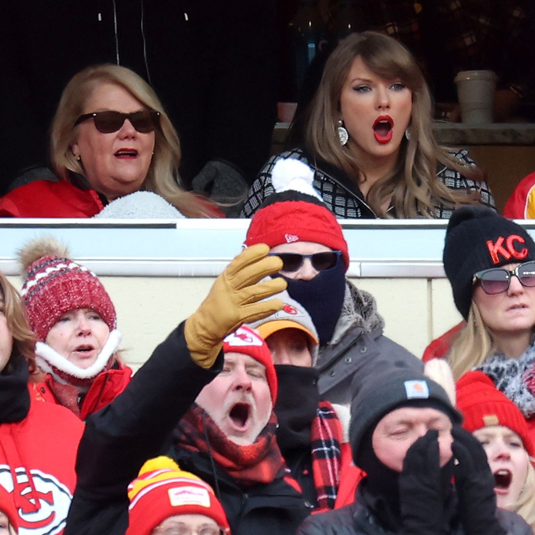 Taylor Swift with her family and Travis Kelce&#039;s parents in a private suite attending the AFC Divisional Playoff between the Houston Texans and the Kansas City Chiefs on January 18, 2025 in Kansas City.