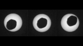 On other planets, eclipses — properly known as "transits." Although Mars has two moons, the smallest, Deimos, orbits too far from the planet to cast much of a shadow. But spectacular annular eclipses of the sun can be made by the Red Planet's larger moon,