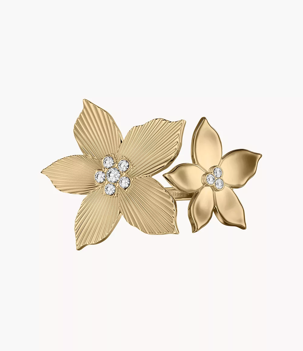 Fossil, Sutton The Flower Collection Gold-Tone Stainless Steel Cocktail Ring