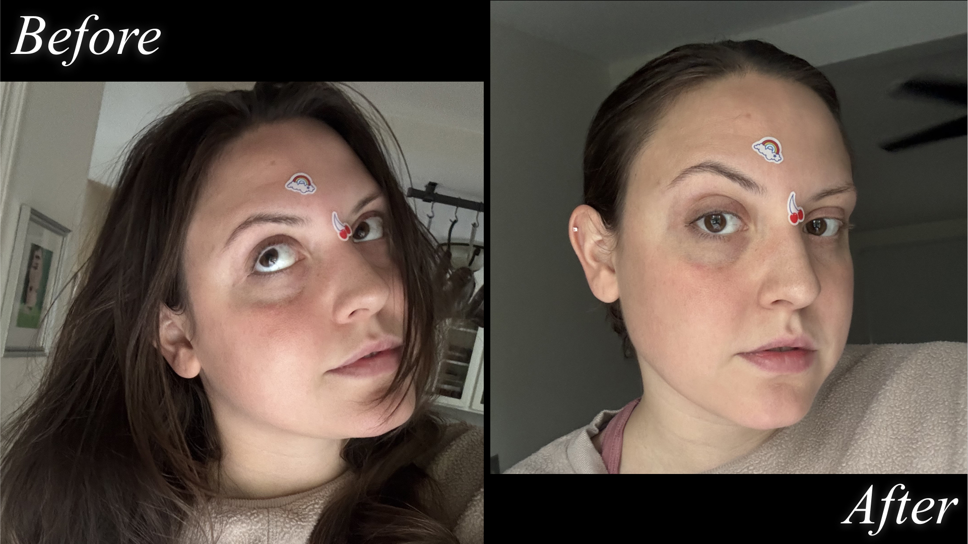 Beauty writer Sophia Vilensky before and after testing Innersense&#039;s hair gel.